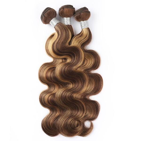 Highlight Body Wave Bundles With 13*4 Lace Frontal Virgin Human Brazilian Hair P4/27