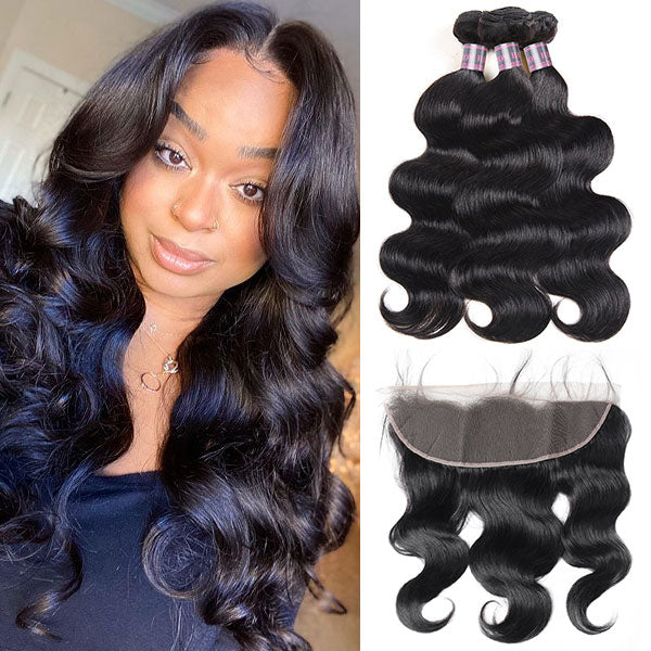 8A Brazilian Virgin Hair Body Wave Human Hair 3 Bundles With 13*4 Lace Frontal