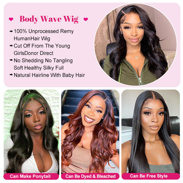 Body Wave Wig 4x4 Lace Closure Wig Brazilian Human Hair Wigs with Baby Hair 180% Density