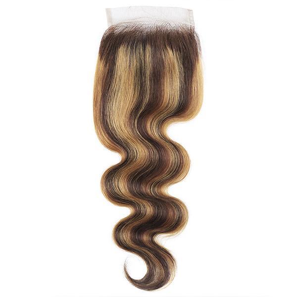 Highlight Human Hair Bundles Body Wave 3 Bundles With Closure P4/27 Color Bundles