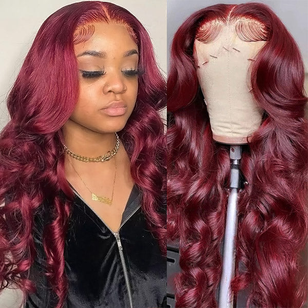 99J Lace Front Wigs 180% Density Body Wave Human Hair Wigs 13x4 HD Lace Frontal Wigs 30Inch Colored Wigs