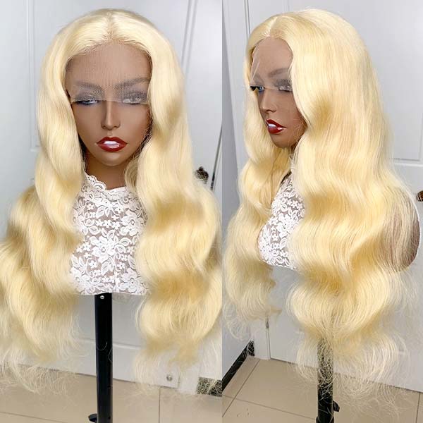 613 HD Lace Wig Blonde Body Wave Wig 4x4 Lace Closure Human Hair Wig