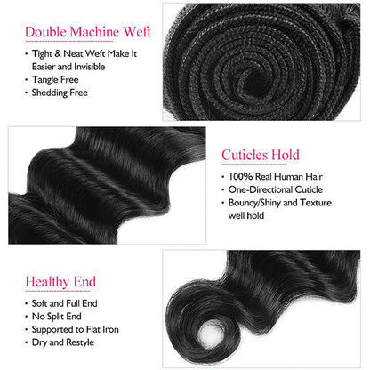 Ishow Virgin Loose Deep Wave Human Hair 4 Bundles With Lace Closure Unprocessed Brazilian Hair