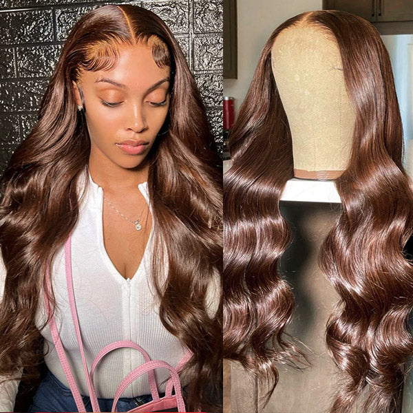 Brown Body Wave Wigs HD Middle Part 