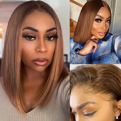 Brown Lace Front Wigs Short Straight Hair Bob Lace Wig 4x4 Bob Straight Wig