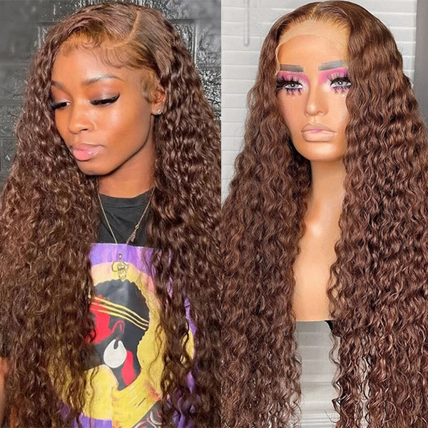 13x4 Deep Wave Frontal Wig Dark Brown HD Lace Wigs 