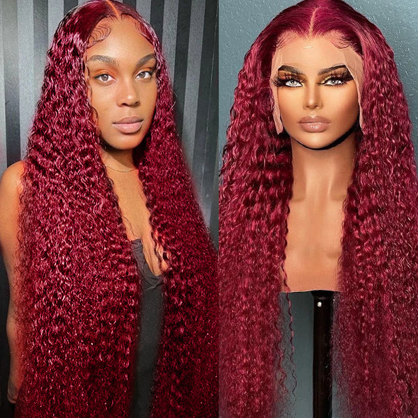 Burgundy Curly Wigs 99J Lace Frontal Wig 13x4 Curly Frontal Wig 32 Inch