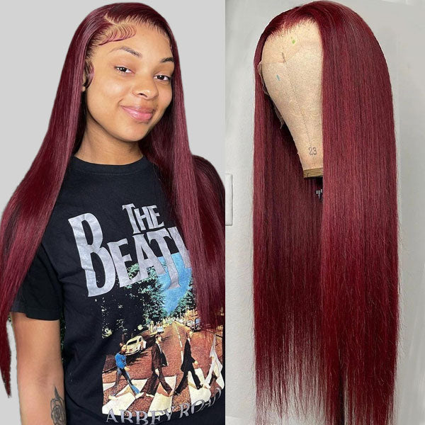 13x4 Lace Wig Burgundy Lace Front Wigs Virgin Straight Human Hair 99J Lace Front Wig