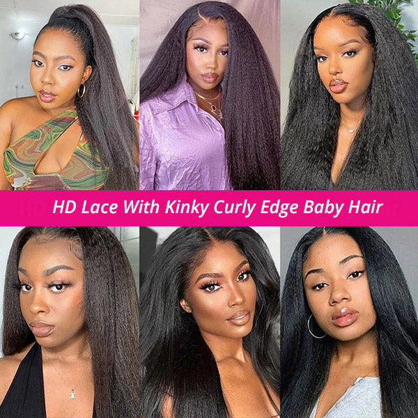 Products 4C Hairline Kinky Straight 13x4 Lace Front Wigs 30 Inch Affordable 4x4 Lace Closure Wigs