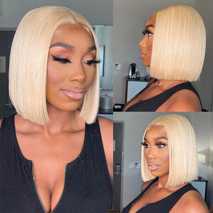 4*4 Blonde Bob Human Hair Lace Closure Wigs