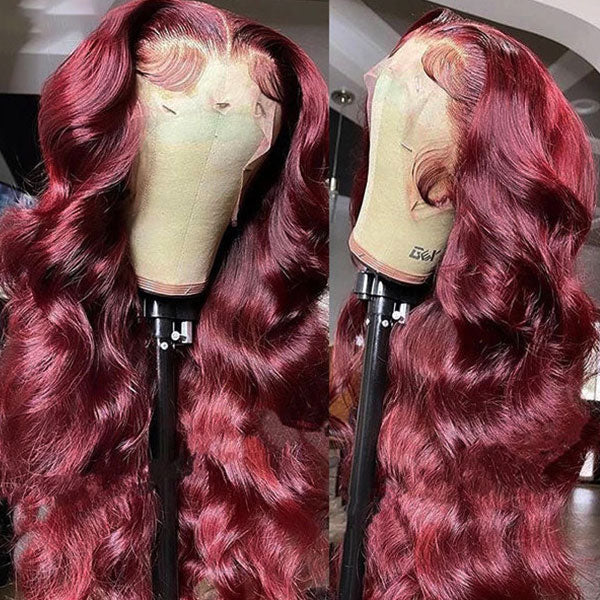 99J Burgundy Colored Wigs Body Wave Hair 13x6 HD Lace Front Wigs 30 Inch