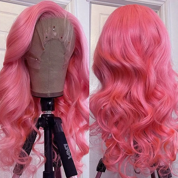 Pink Wigs 13x4 Body Wave Lace Frontal Wig Colored Human Hair Wigs 34 Inch 180%