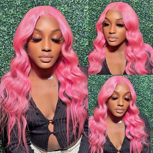 Pink Wigs 13x4 Body Wave Lace Frontal Wig Colored Human Hair Wigs 34 Inch 180%