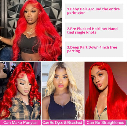 Red Lace Front Wig 13x4 Body Wave Human Hair Wigs Colored Lace Wigs 30 Inch