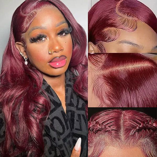 99J Burgundy Colored Wigs Body Wave Hair 13x6 HD Lace Front Wigs 30 Inch