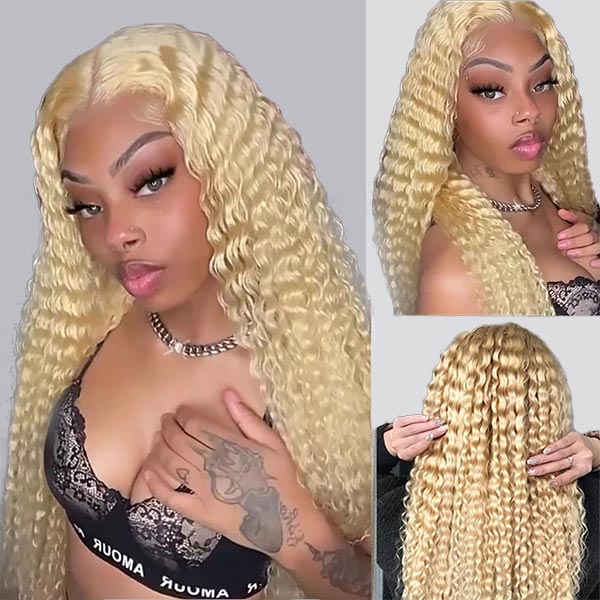 Honey Blonde Wig 613 Deep Wave Wig 13x4 Lace Front Wigs Pre Plucked