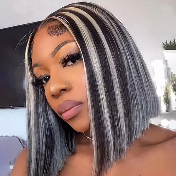 Highlight Grey Bob Lace Wigs 13x4 Frontal Bob Straight Wig 150% Density