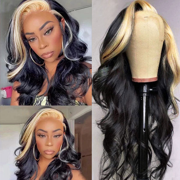 Highlight Black and Blonde Wigs 13x4 Lace Front Body Wave Human Hair Wig 30 Inch