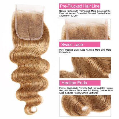 Honey Blonde Body Wave Bundles With Closure 