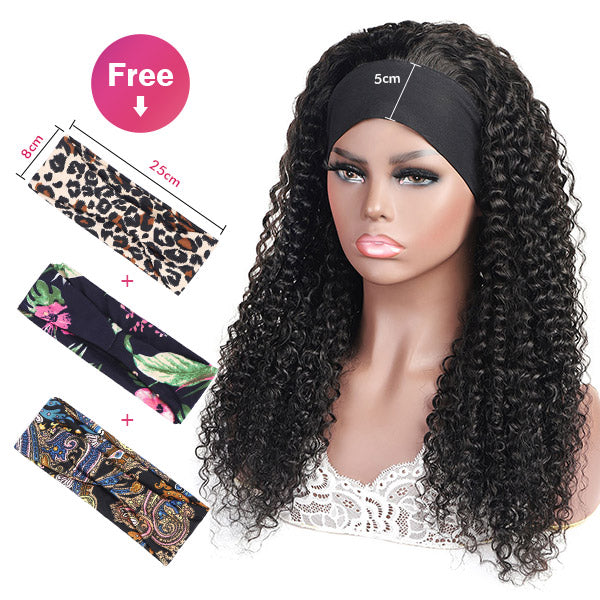 Virgin Curly Human Hair Headband Wigs Non Lace Front Wigs