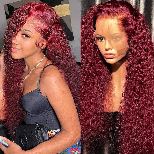 Burgundy Curly Wigs 99J Lace Frontal Wig 13x4 Curly Frontal Wig 32 Inc ...