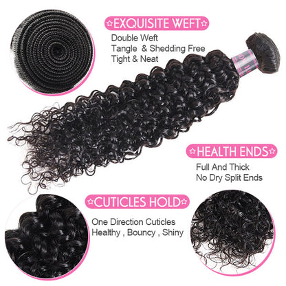 Brazilian Curly Wave 3 Bundles With 4*4 Lace Closure 8A Unprocessed Virgin Human Hair