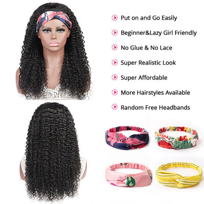 Curly Human Hair Headband Wigs Non Lace Front Wigs Kinky Curly Brazilian Hair Half Wigs with Headbands