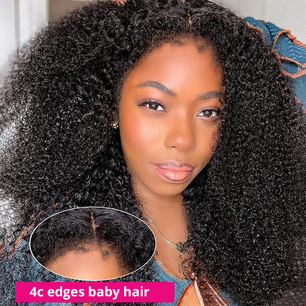 4C Hairline Curly Edge 13x4 HD Lace Front Wigs 4x4 Curly Human Hair Lace Wigs