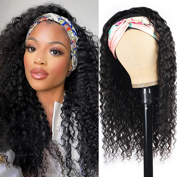 Curly Human Hair Headband Wigs Glueless Human Hair Wigs Kinky Curly Brazilian Hair Half Wigs with Headbands