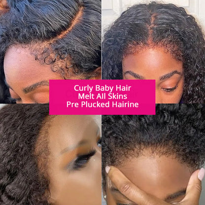 4C Hairline Curly Edge 13x4 HD Lace Front Wigs 4x4 Curly Human Hair Lace Wigs