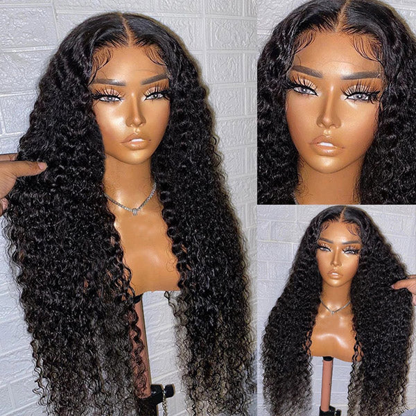 Deep Curly Lace Frontal Human Hair Wigs Pre-Plucked Glueless HD Lace Wigs