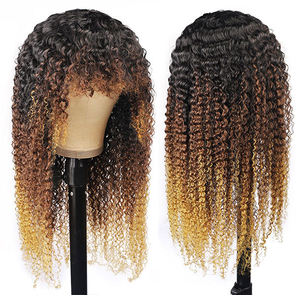 Curly Virgin Hair Wigs Machine Made Wigs 100% Human Hair Wig With Bangs