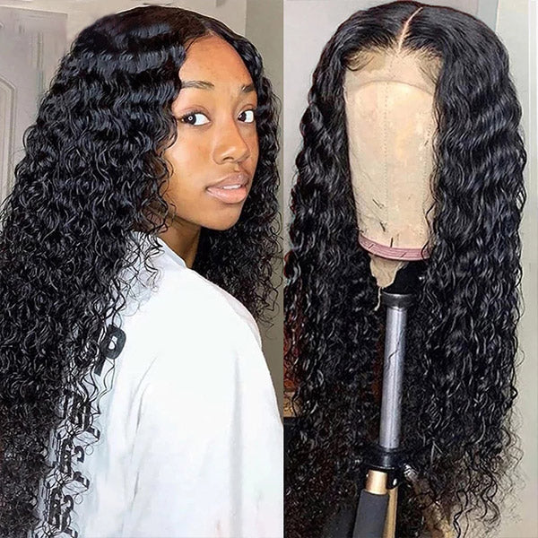 Deep Wave Wigs Human Hair 4x4 Lace Closure Wigs Pre Plucked 180% Density Glueless Human Hair Wigs