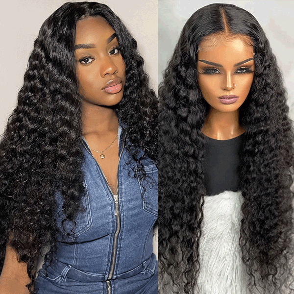 Deep Wave Wigs 4x4 Lace Closure Wigs Deep Wave HD Lace Wig Glueless Human Hair Wigs 180% Density