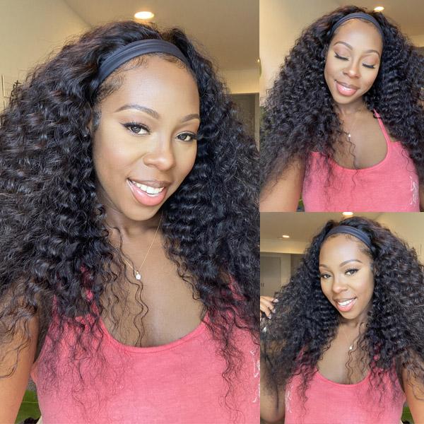 Deep Wave Headband Wig Glueless Wigs 100% Virgin Human Hair Wigs