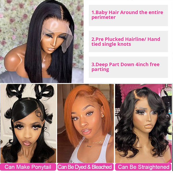 Straight Human Hair 13x4 Lace Front Wigs Short Bob Lace Wigs 14 Inch