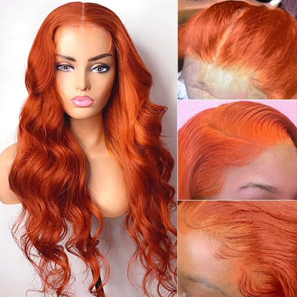 Ginger Orange Lace Front Wig Body Wave Hair T Part Lace Wigs