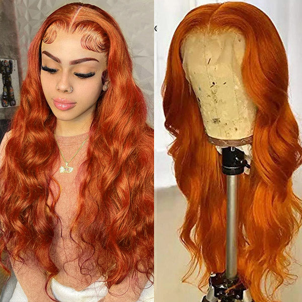 Ginger Orange Lace Front Wig Body Wave Hair T Part Lace Wigs