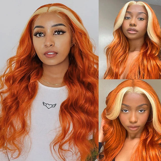 Orange and Blonde Wig 13x4 HD Lace Frontal Wig Body Wave Wigs T Part Lace Wigs