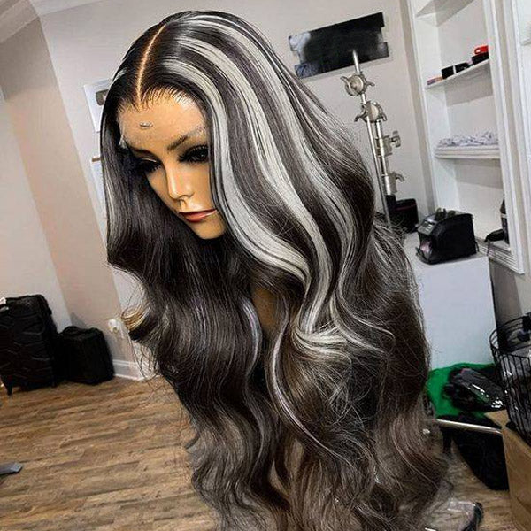 Highlight Grey Body Wave Wig 13x4 HD Lace Frontal Wig 36 Inch 180% Density