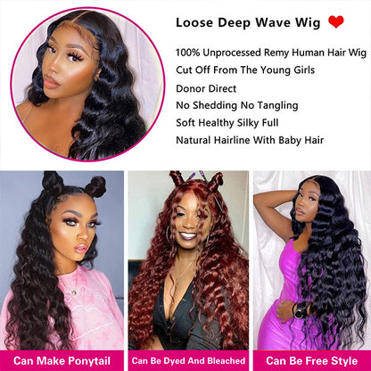 13x4 HD Lace Front Wigs Brazilian Loose Deep Wave Hair 13x6 Invisible Human Hair Wigs