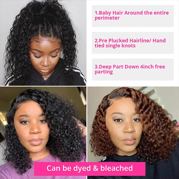 Short Deep Wave Bob Human Hair Wigs 13x4 Deep Wave Bob HD Lace Front Wigs