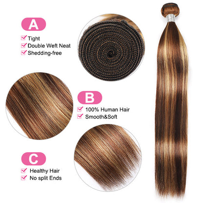 Highlight Hair Bundles With Closure Bone Straight Human Hair With 3 Bundles 100% Virgin Hair