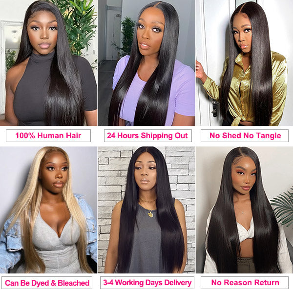 Brazilian Straight Hair 3 Bundles 100% Virgin Human Hair Extensions