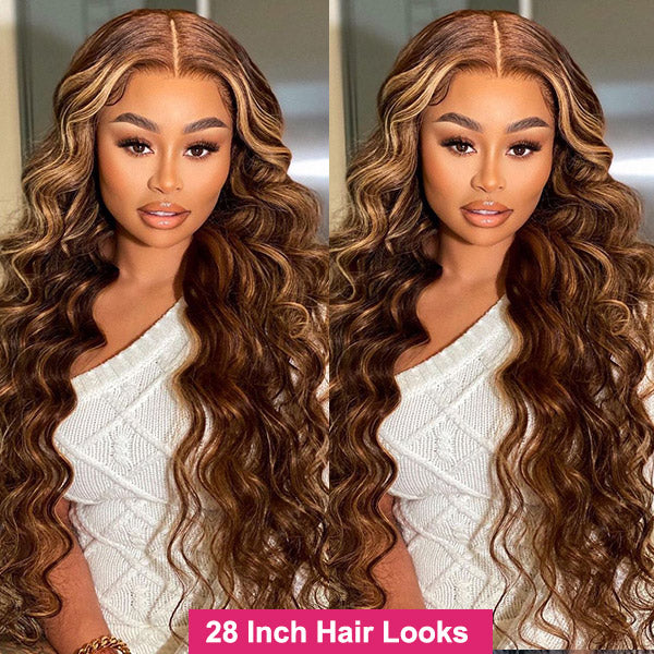 Highlight Body Wave Hair 3 Bundles with 13x4 Lace Frontal Closure Ear to Ear Virgin Human Indian Hair