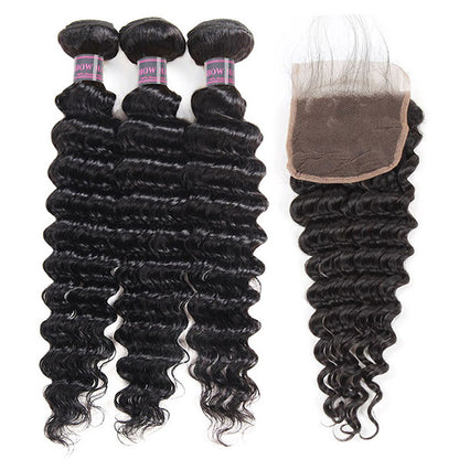 8A Virgin Human Hair Deep Wave Hair Buy 3 Bundles Get 1 FREE Closure