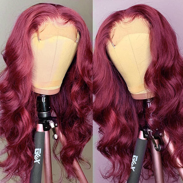 99J Body Wave Wig 4x4 Lace Front Wig Burgundy HD Human Hair Wig