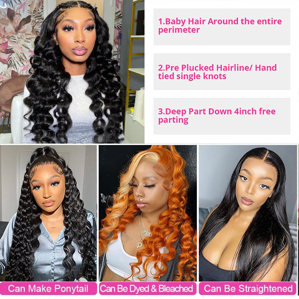 13x6 Loose Deep Wave HD Human Hair Lace Front Wigs With Baby Hair 180% Density Pre Plucked HD Lace Wigs