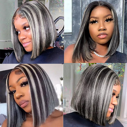 Highlight Grey Bob Lace Wigs 13x4 Frontal Bob Straight Wig 150% Density