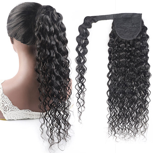 Wrap Around Ponytail Virgin Human Hair Water Wave Ponytail Extensions